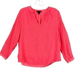 J. Crew Silk Blend Top Pink Coral Long Sleeve Blouse Small Flowy Preppy